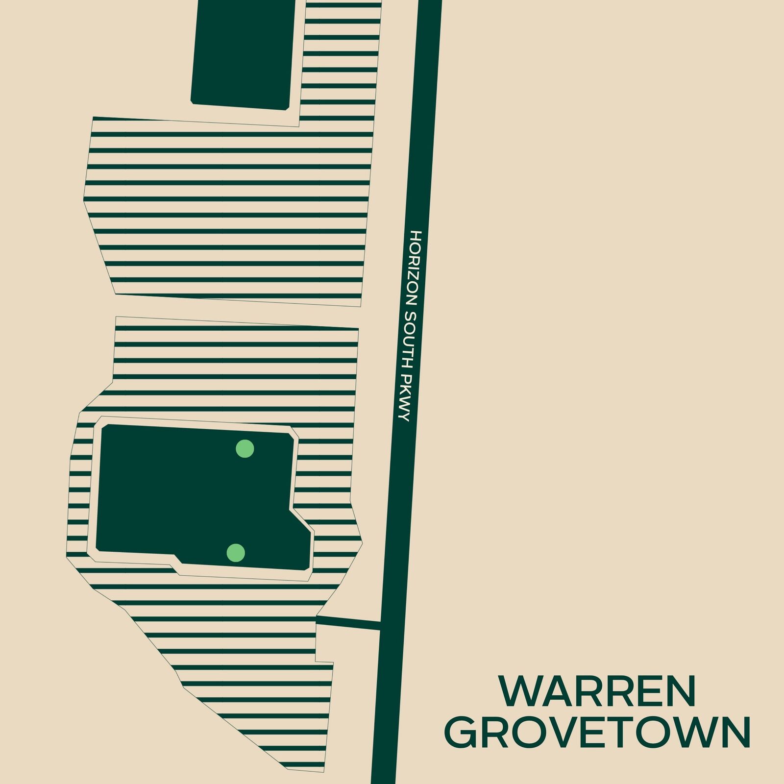 Map of the Warren Grovetown campus on Horizon South Pkwy, showing the building and the parking lots around it.