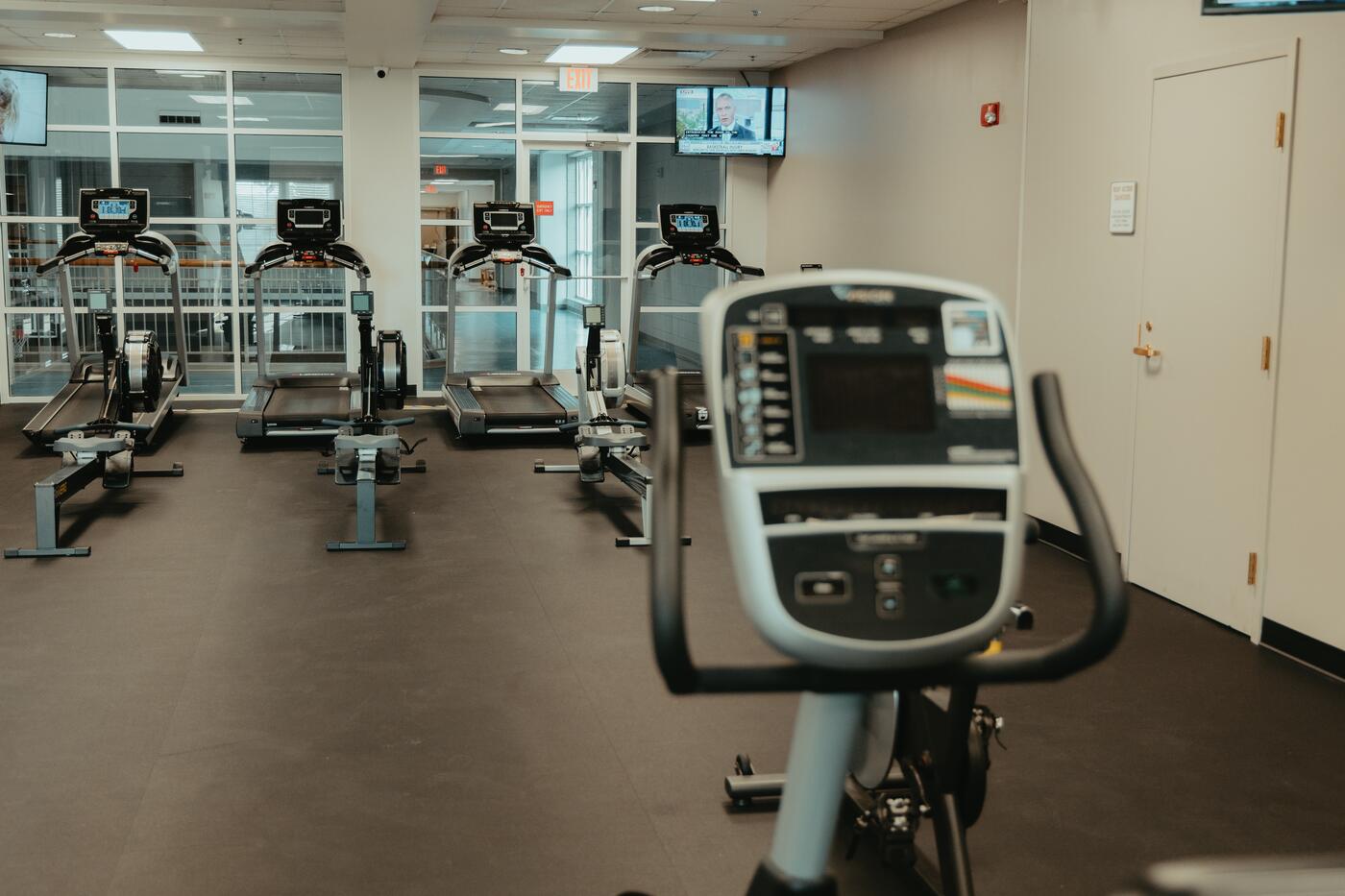 An upright bike in the cardio room.
